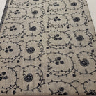 Pashmina with navy floral embroidery on natural ground, 75 x 200 cm