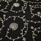 Black pashmina with white floral machine embroidery, 75 x 200 cm