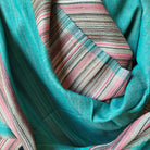 Multi striped pashmina shawl in emerald, silk and pashmina blend, 105 x 210 cm