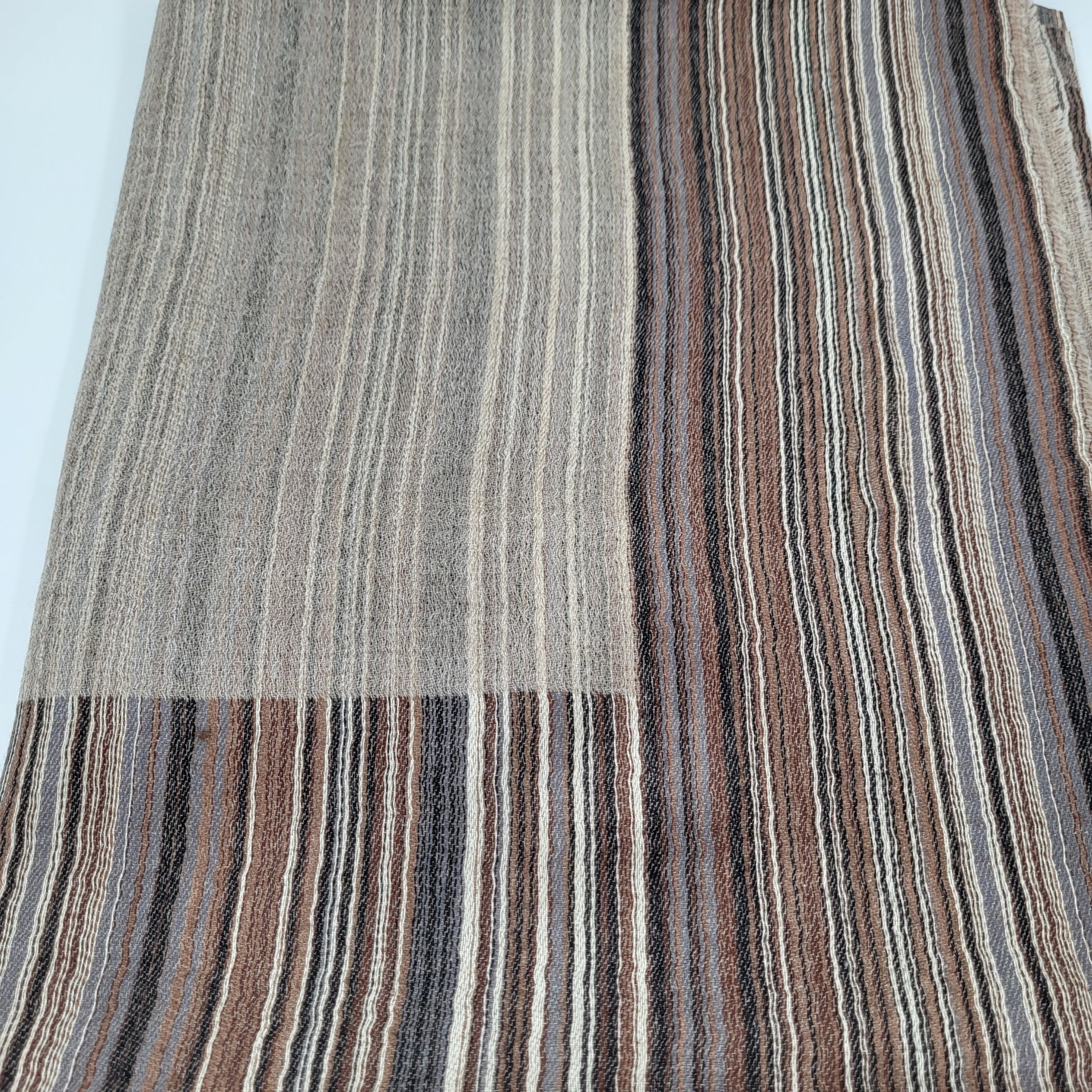 Multi striped pashmina and silk shawl in cappuccino, soft and lightweight with reversible striped design