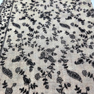 Pashmina with grey floral embroidery on black, 75 x 200 cm