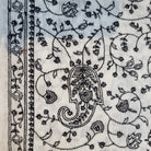 Pashmina with black paisley embroidery on white, 75 x 200 cm