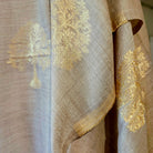Tree embroidered pashmina in beige with gold thread, 107 x 210 cm, 100% pure pashmina