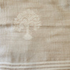 Beige pashmina shawl embroidered with a tree motif in white thread, 107 by 210 cm, 100% pure pashmina