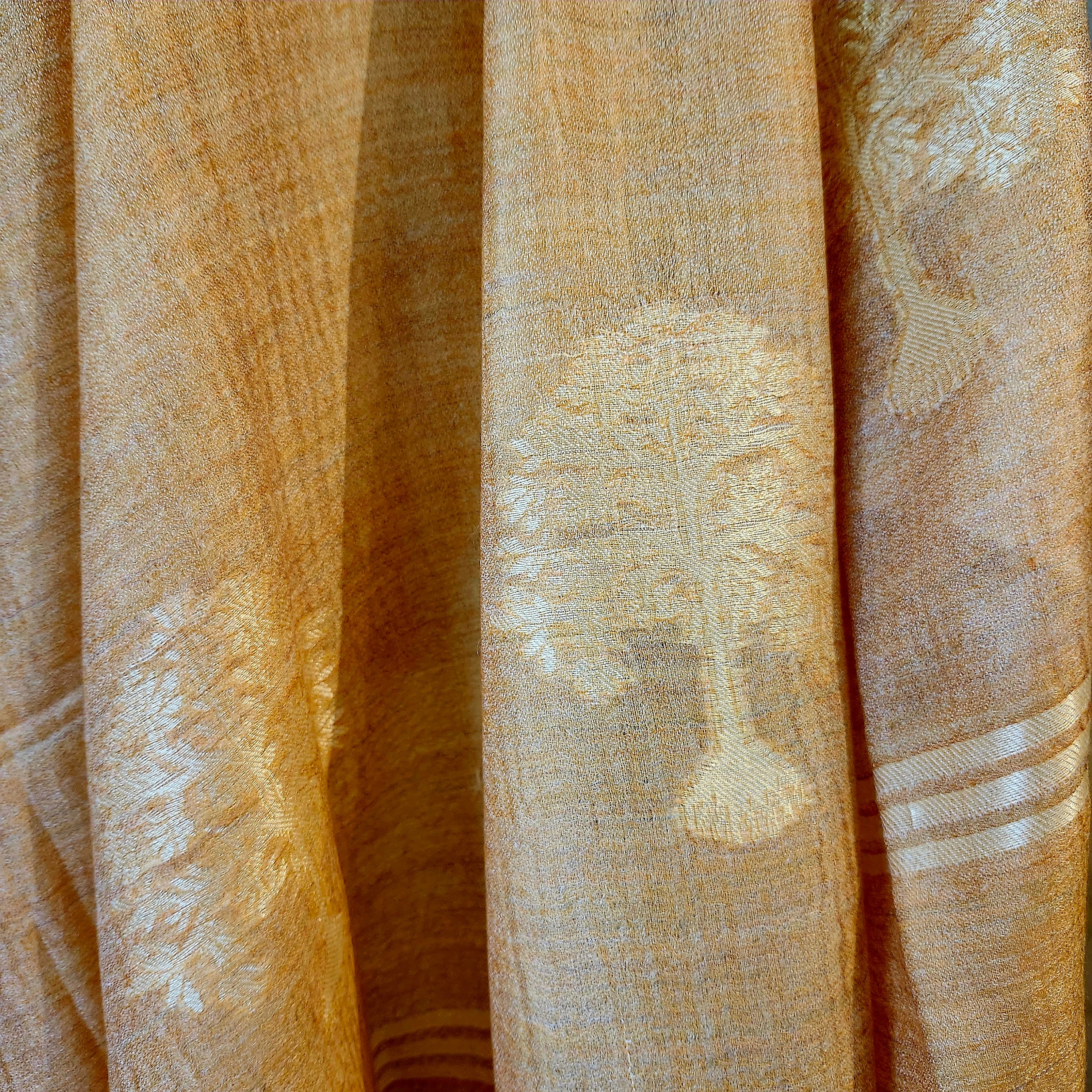 Tree embroidered pashmina in ginger with gold thread, 107 x 210 cm, 100% pure pashmina