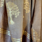 Tree embroidered pashmina in taupe with gold thread, 107 x 210 cm, 100% pure pashmina