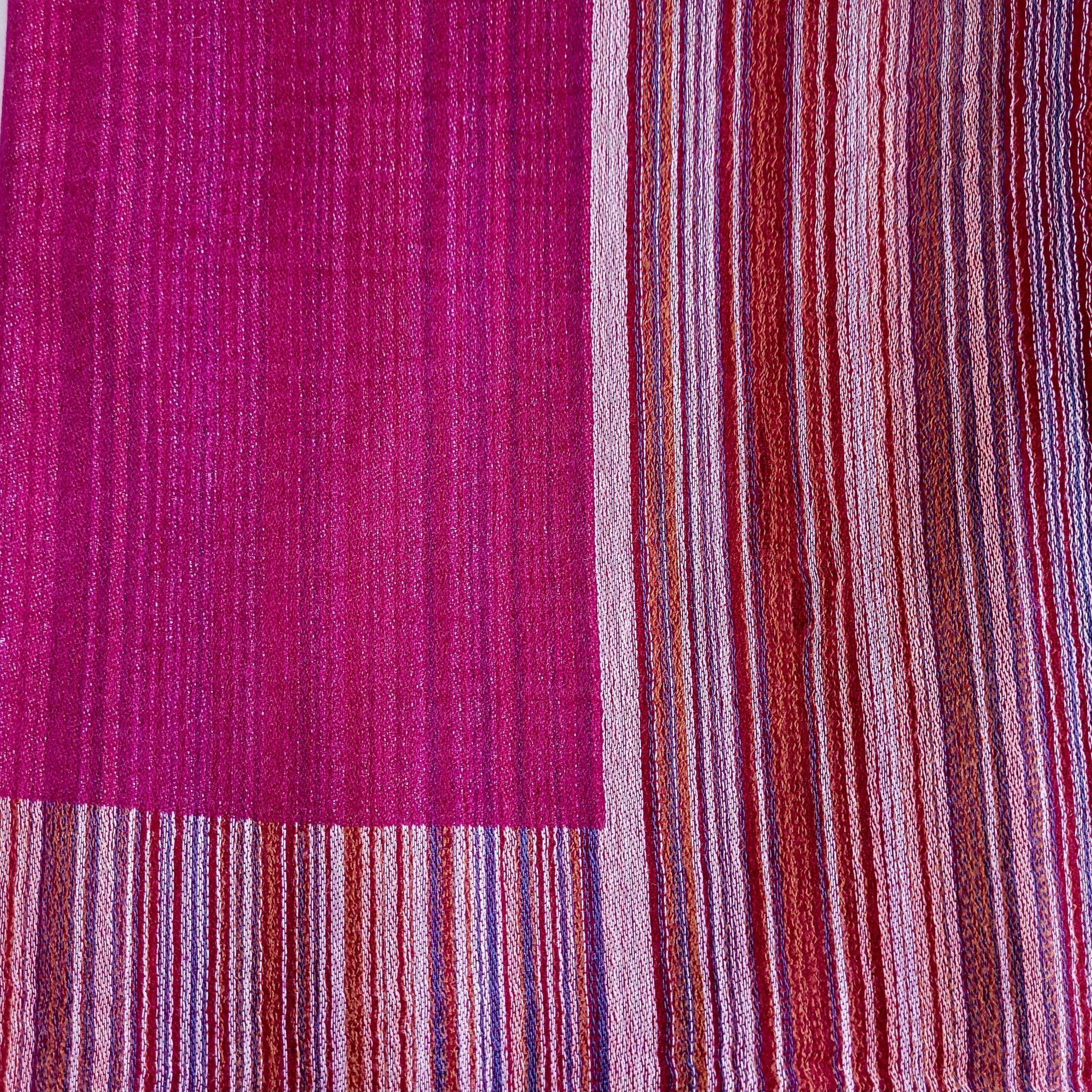 Multi striped pashmina shawl in hot pink, silk and pashmina blend