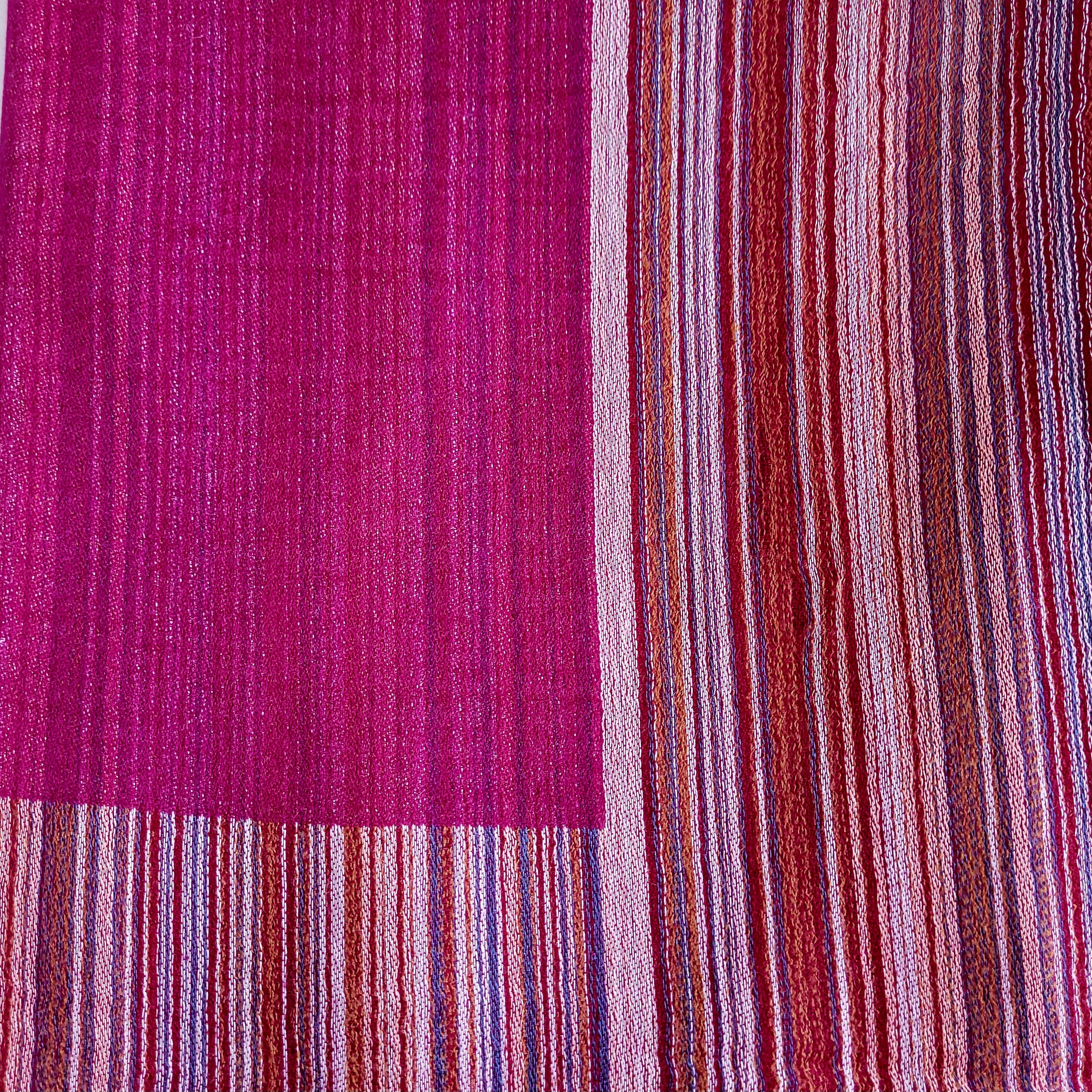 Multi striped pashmina shawl in hot pink, silk and pashmina blend