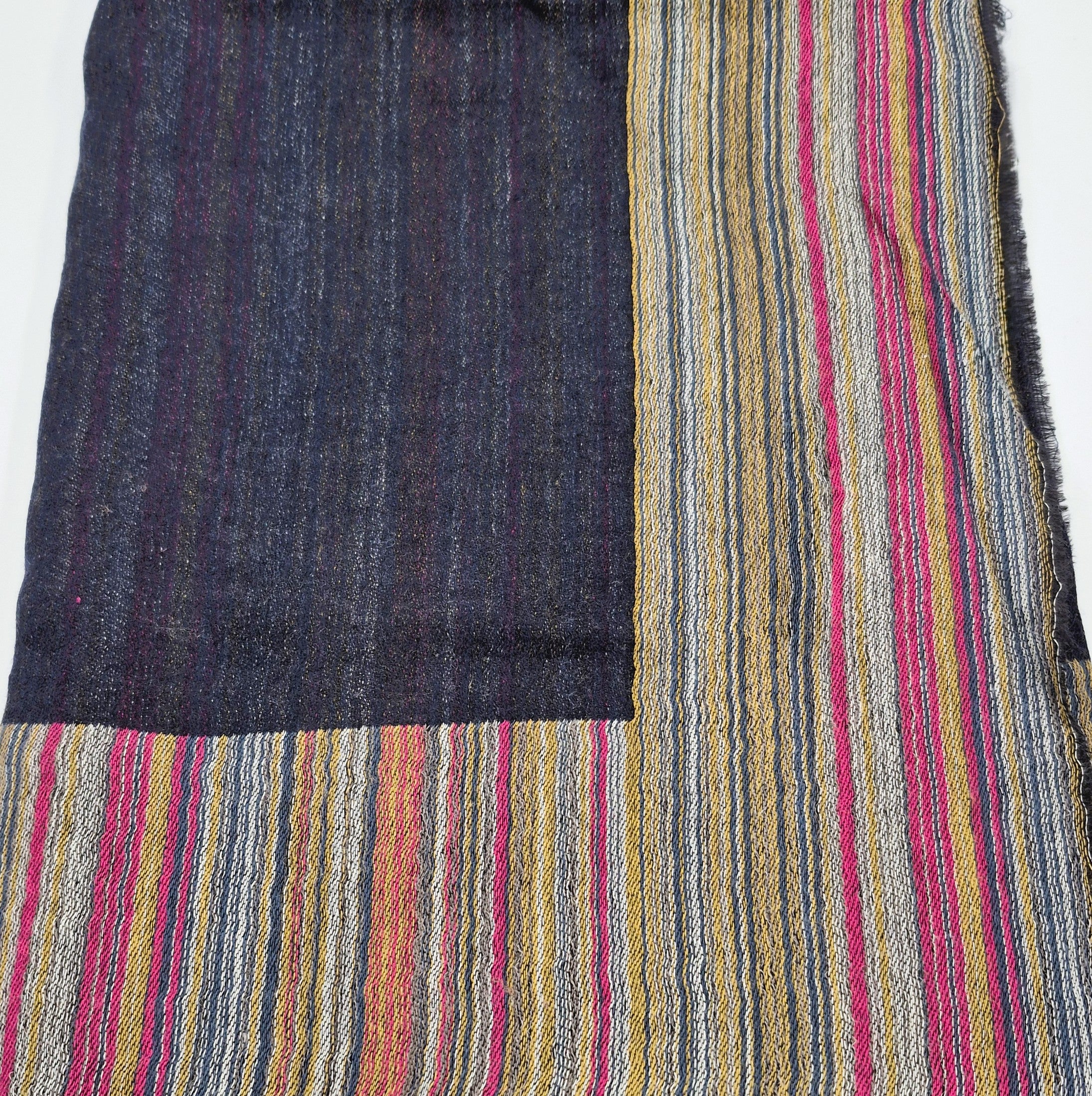 Multi striped pashmina shawl in ink, silk and pashmina blend