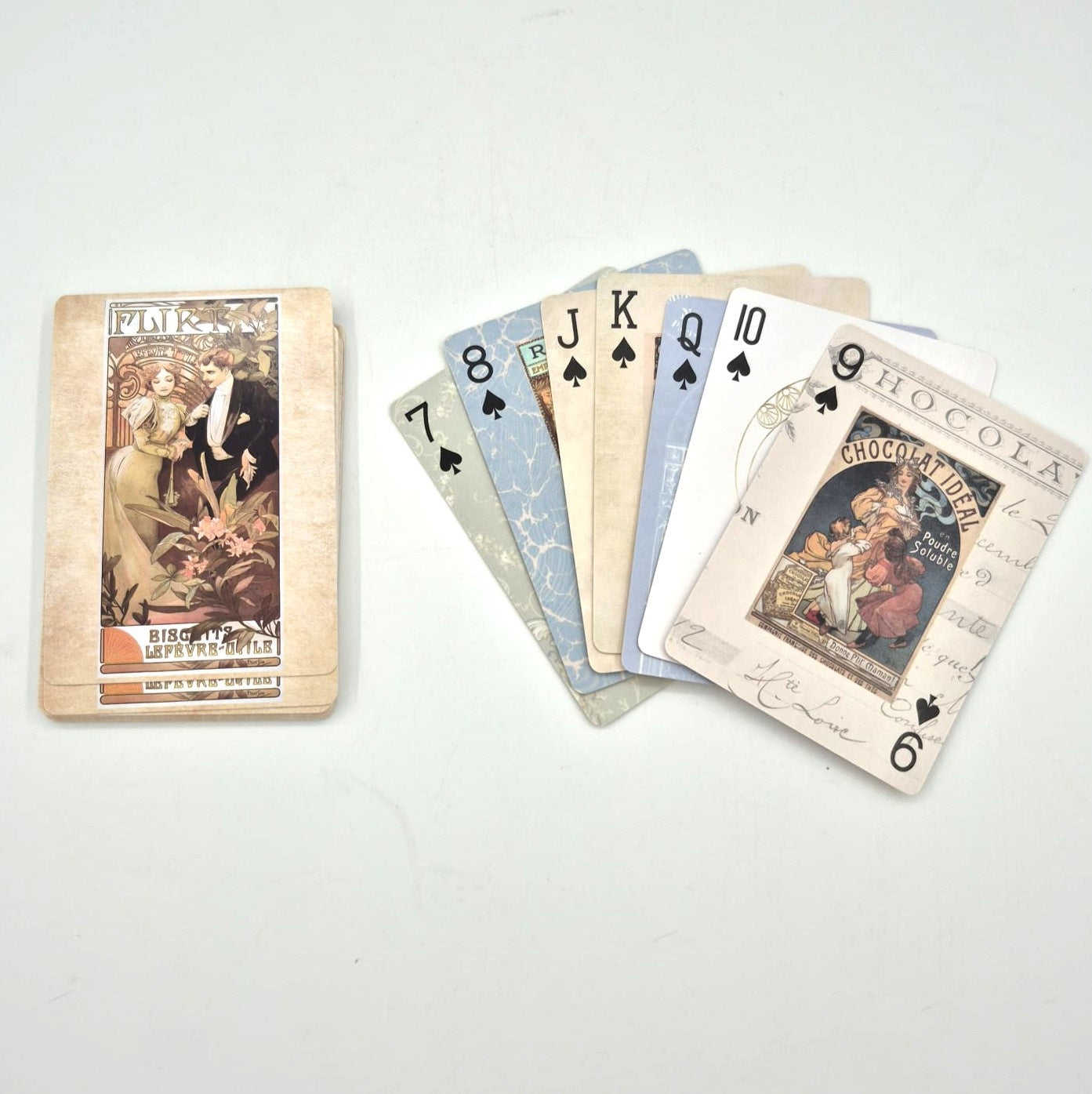 Art Nouveau playing cards, decorative illustrations, 6.5 x 9 cm