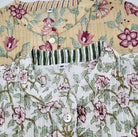 Pleated block-print cotton shirt with mother-of-pearl buttons