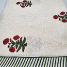 Green and red poppy block-print tablecloth