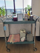 Woodstock drinks trolley in Lincoln green faux shagreen, 87 x 45 x 90 cm, with arc handles, Forwood Design