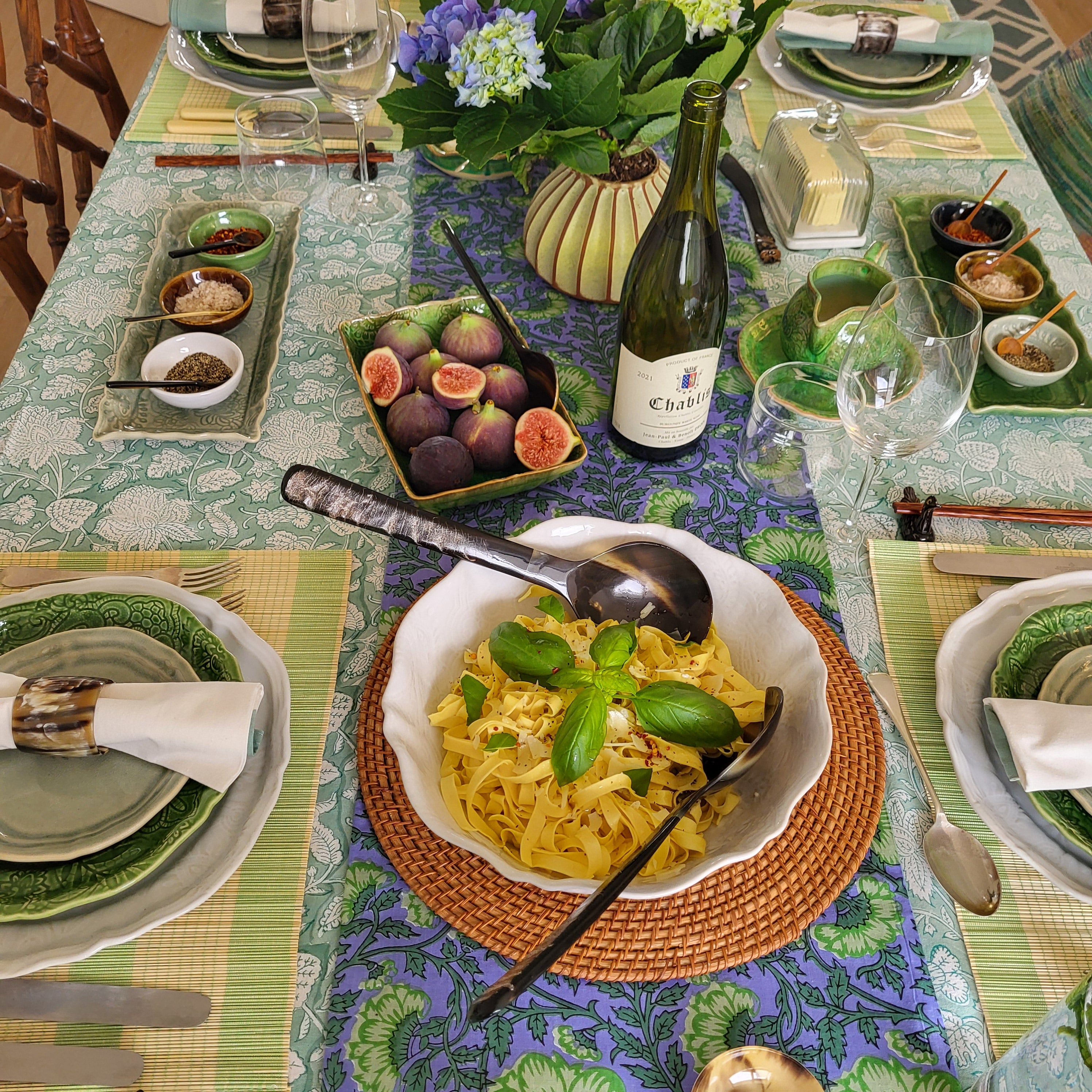 White Sthal serving bowl styled on a dining table