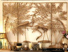 Rattan flamingo screen, 255 x 180 cm, styled against a coloured wall, Maria Lopez Torres