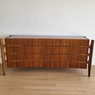 Swedish mid-century dresser, walnut with beech drawer interiors, detail