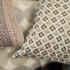 Crescent embroidered cushion styled in a room setting, 45 x 45 cm, cotton linen