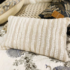 Natural Beige embroidered cushion by Rasa Jaipur, 30 x 46 cm, styled view