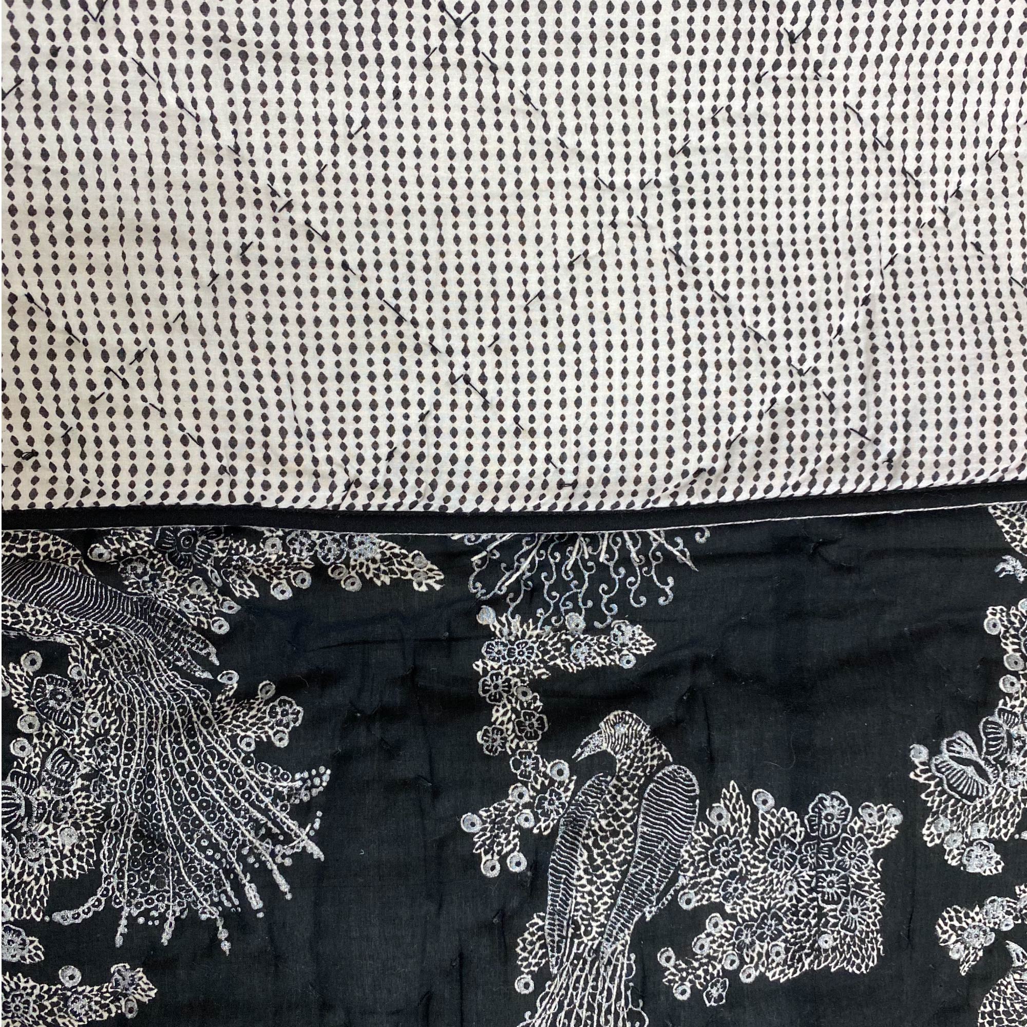 Birds of Paradise hand-quilted Jaipur quilt in black and silver