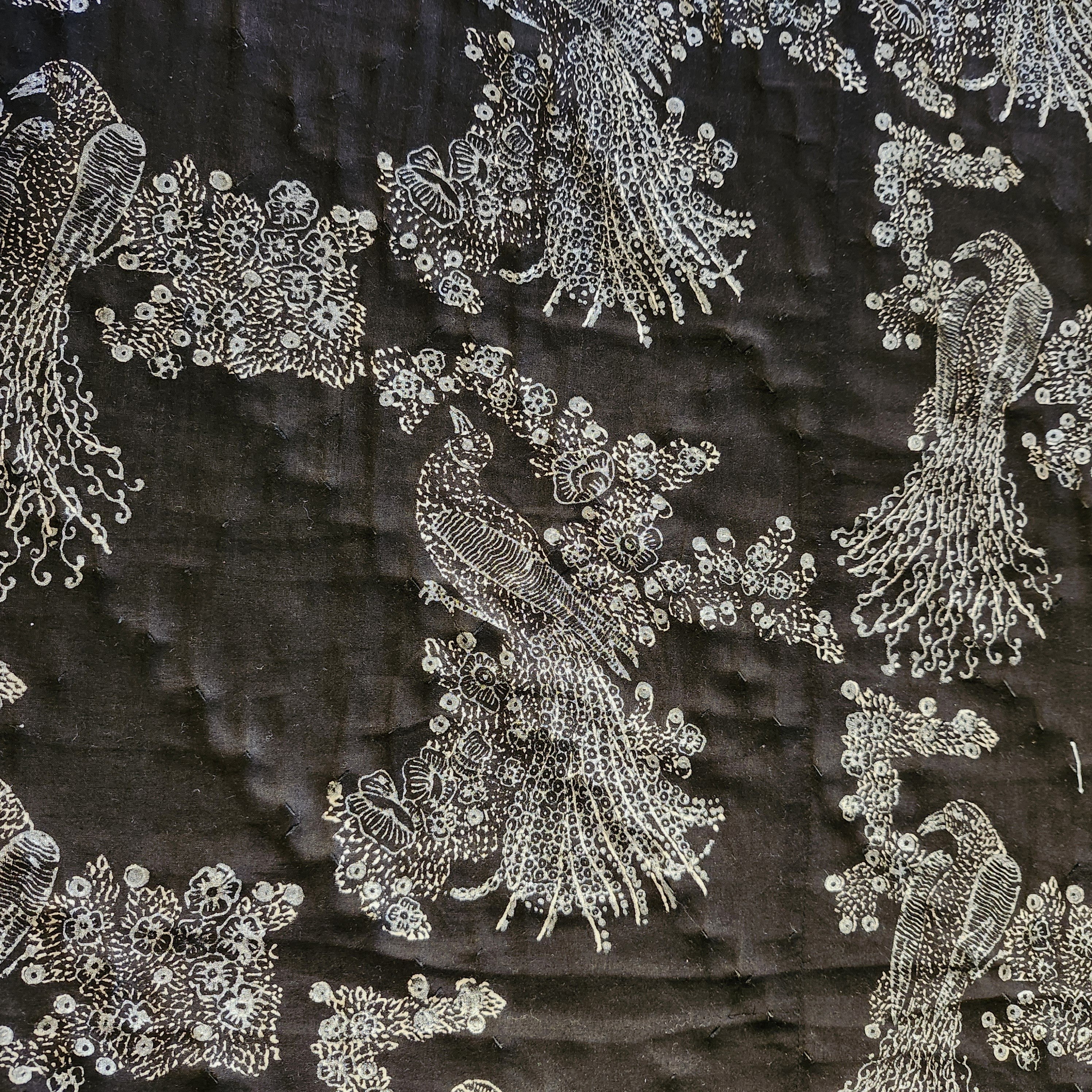 Detail of the Birds of Paradise block-print quilt
