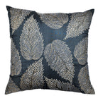Birch Leaf embroidered silk cushion in blue-black with grey and gold embroidery, 45 x 45 cm, Rasa Jaipur