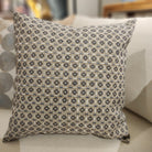 Crescent embroidered cushion by Rasa Jaipur, 45 x 45 cm, circular pattern in blue and grey