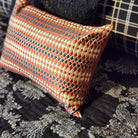 Red and gold diamond embroidered cushion detail, block-printed and hand-embroidered, Rasa Jaipur
