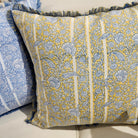 Gazal block-print linen cushion cover with a fringe