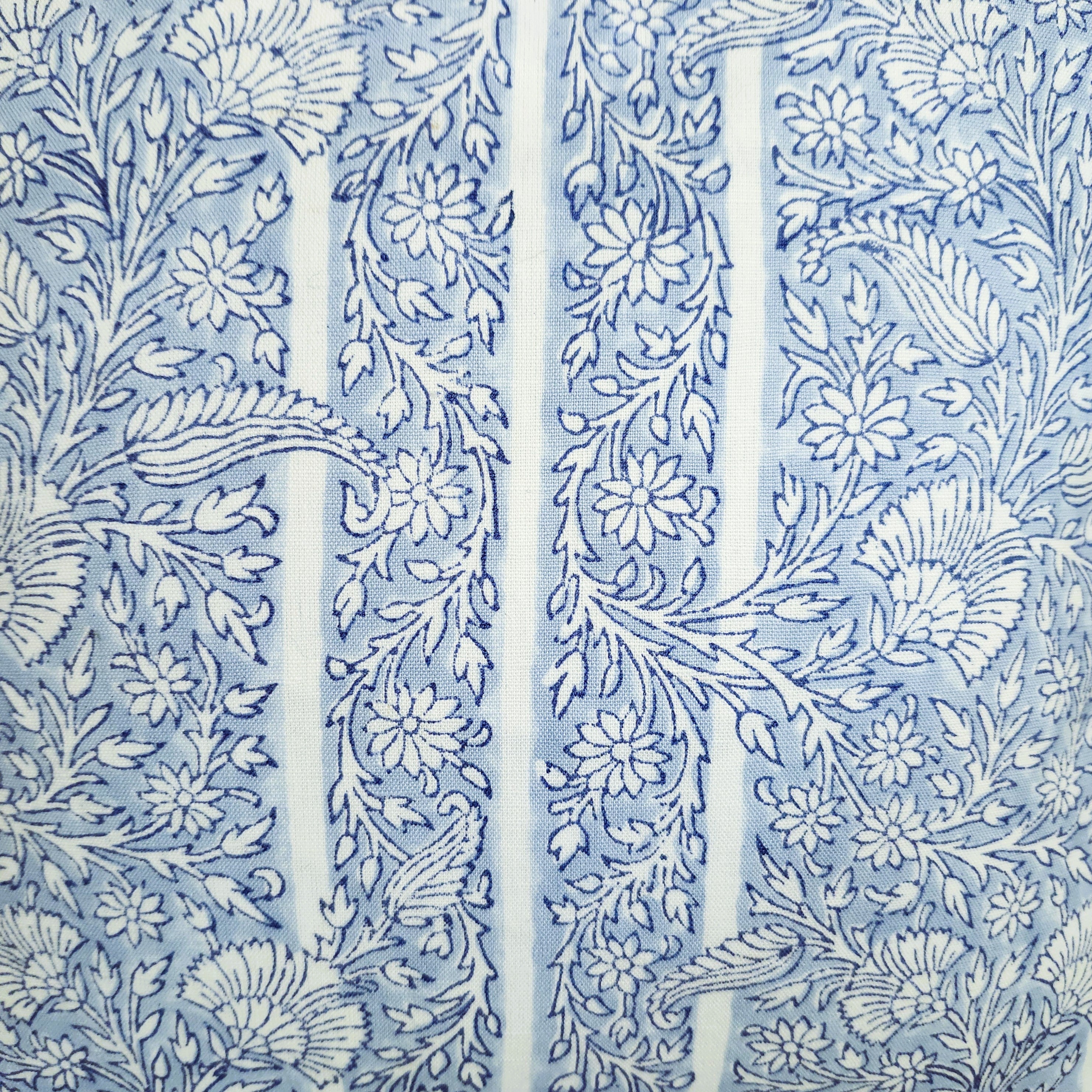 Gazal block-print linen cushion in blue, 45 cm
