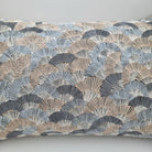 Fans embroidered cushion in black with grey and taupe hand-embroidery, 30 x 46 cm, styled