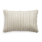 Natural Beige embroidered linen cushion with white floral stripe embroidery, 30 x 46 cm, Rasa Jaipur