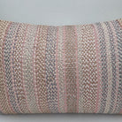 Shell pink striped embroidered cushion by Rasa Jaipur, 30 x 46 cm, styled view