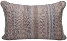 Shell pink striped embroidered silk cushion in pink, grey and brown, 30 x 46 cm, Rasa Jaipur