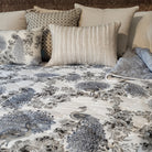Samode Peacock block-print quilt, blue peacocks on white voile