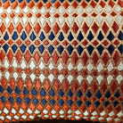 Embroidered cushion diamond red and gold by Rasa Jaipur, 30 x 46 cm, styled view