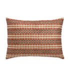 Embroidered silk cushion with diamond pattern in red and gold with black accents, 30 x 46 cm, Rasa Jaipur