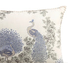 Samode peacock-print linen cushion, blue and white