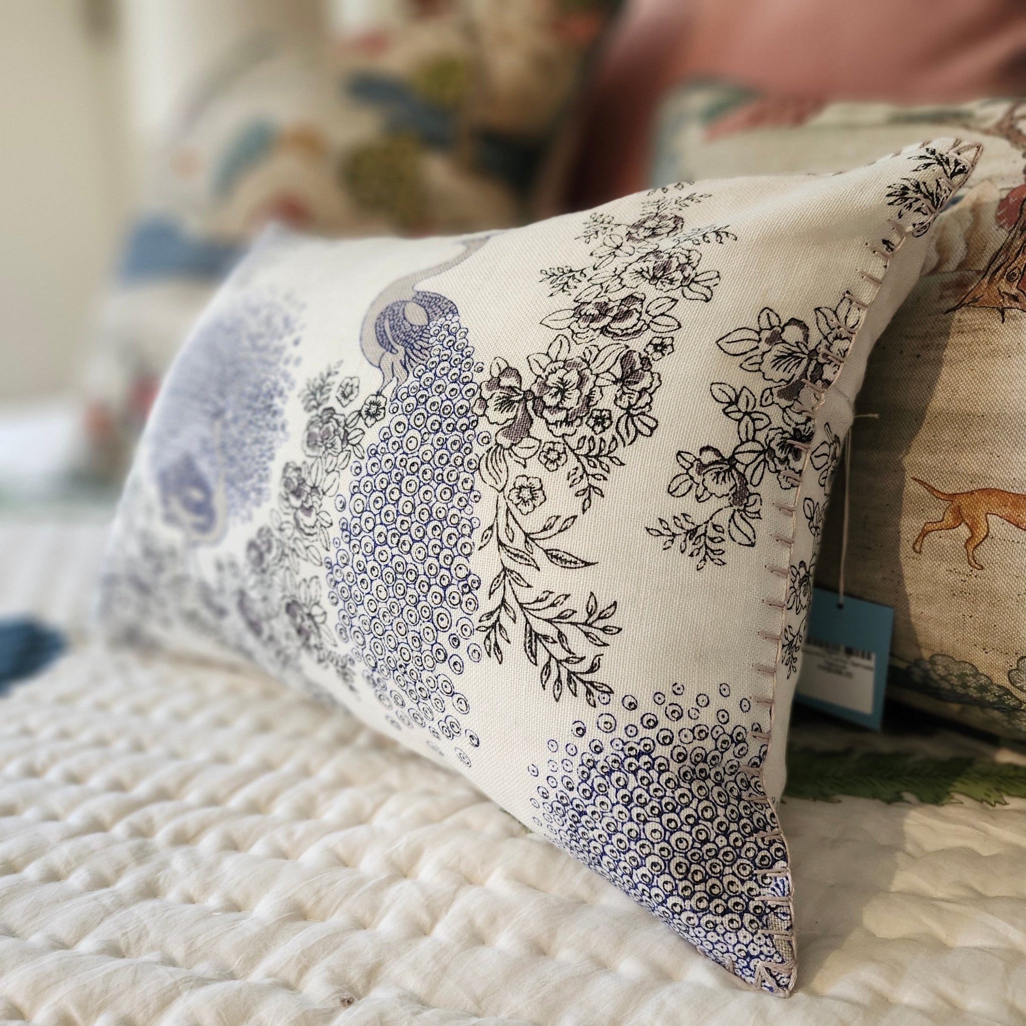 Samode Peacock block-print quilt detail