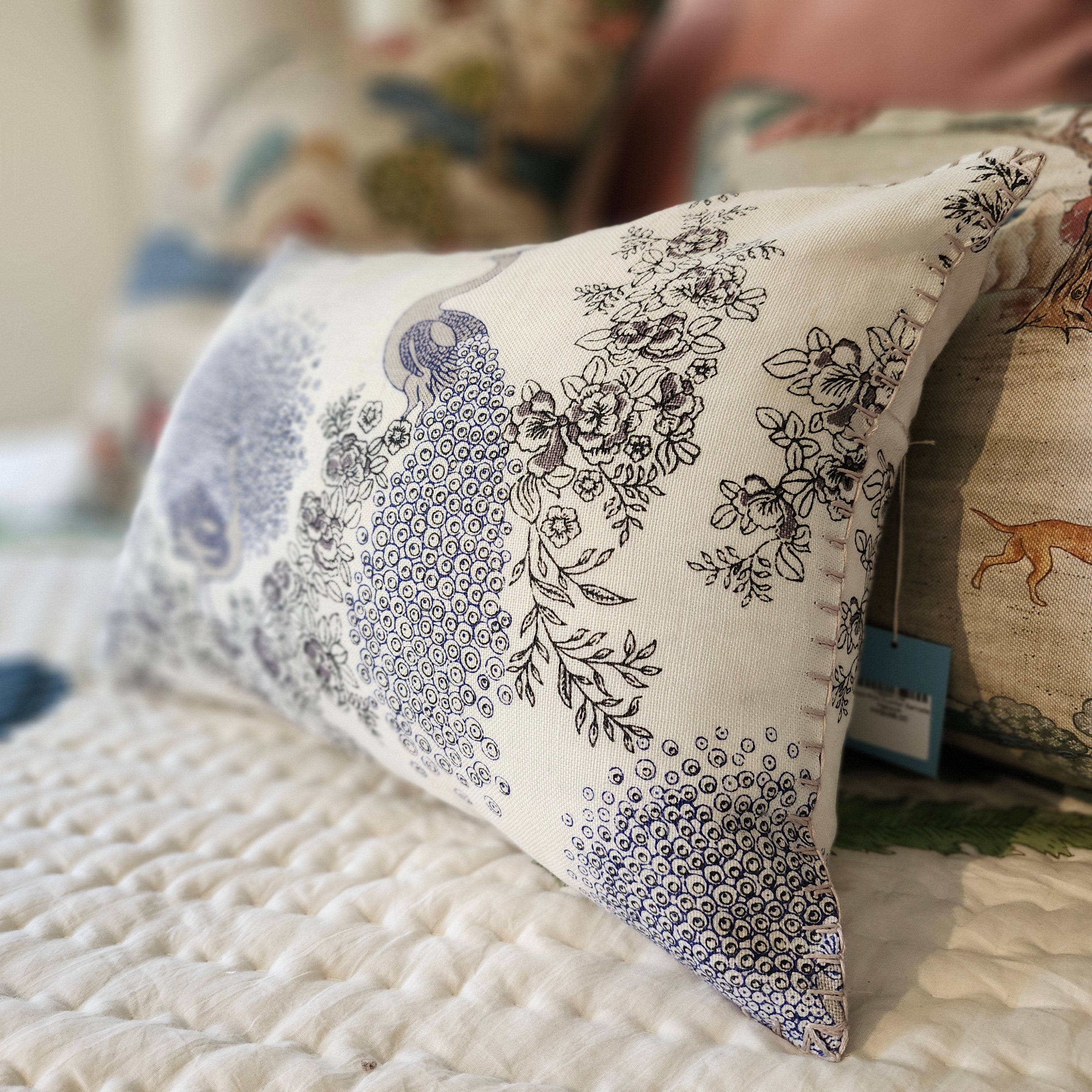 Samode Peacock block-print quilt detail