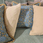 Green Shahnaz floral block-print linen cushion cover