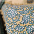Shahnaz block-print linen cushion in green, 45 cm