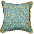 Shahnaz green block-print linen cushion, detail view