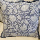 Shahnaz block-print linen cushion in indigo, 45 cm