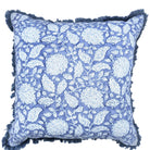 Shahnaz indigo block-print linen cushion, detail view