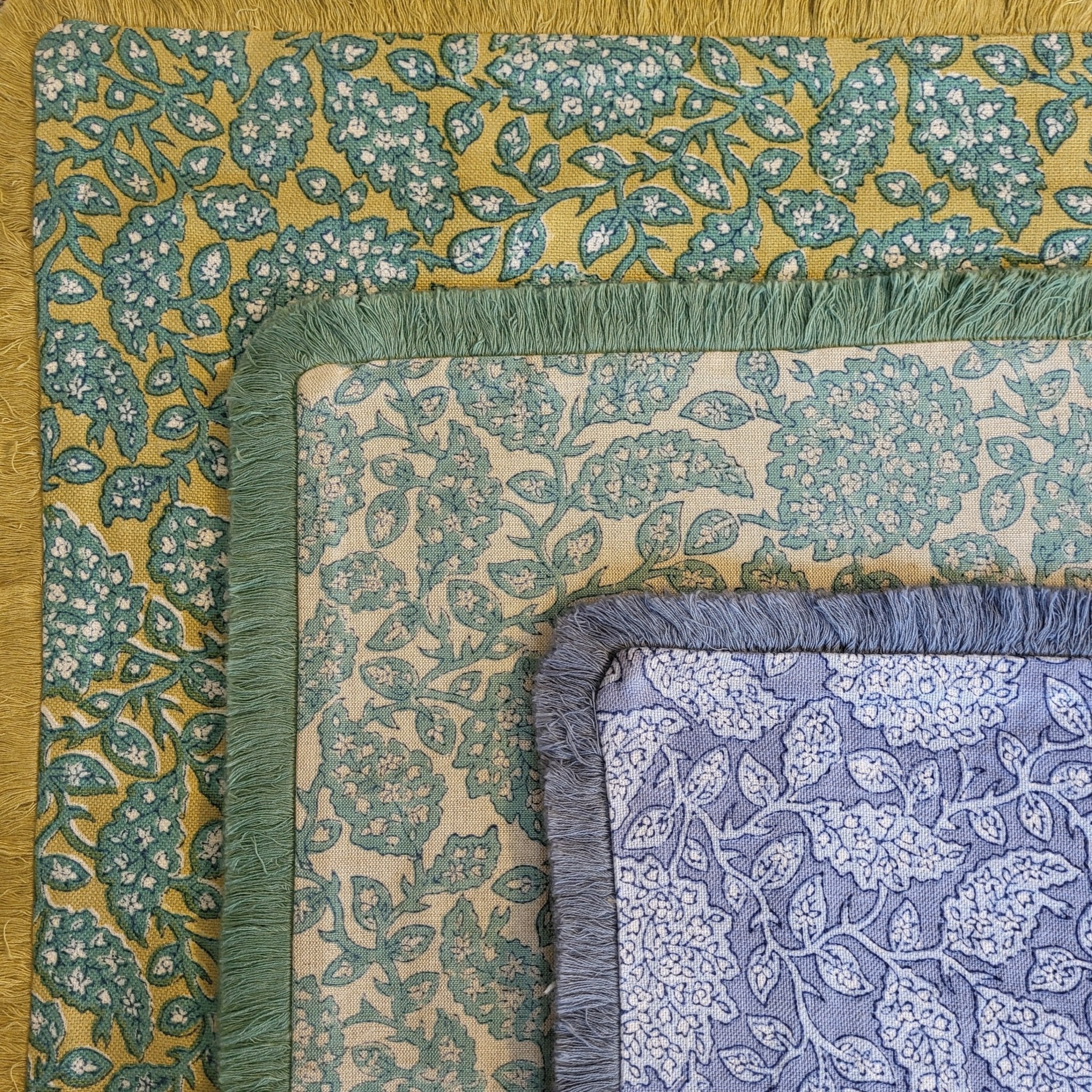 Set of three Shahnaz floral block-print linen cushion covers
