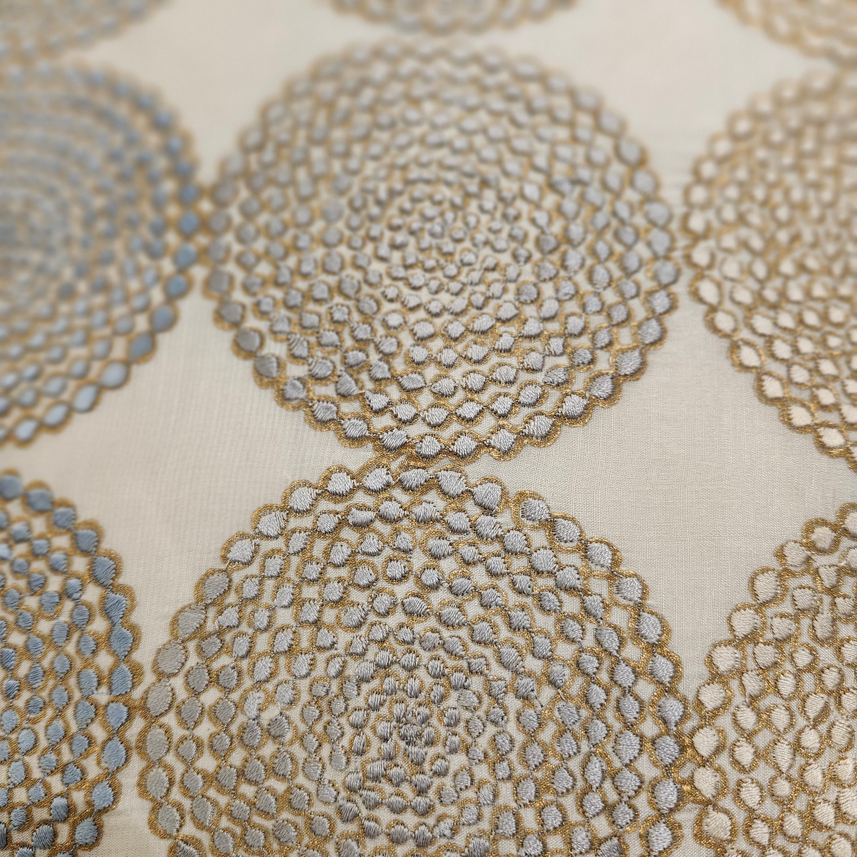 Silk Circles embroidered cushion, 45 x 45 cm, detail of hand embroidery on silk