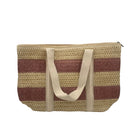Striped raphia beach bag in pink, handmade, detail view