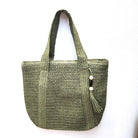 Bella raphia beach bag in olive, handmade, woven handles