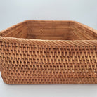 Large rectangular rattan basket, natural rattan, 37 x 28 x 12 cm, handmade