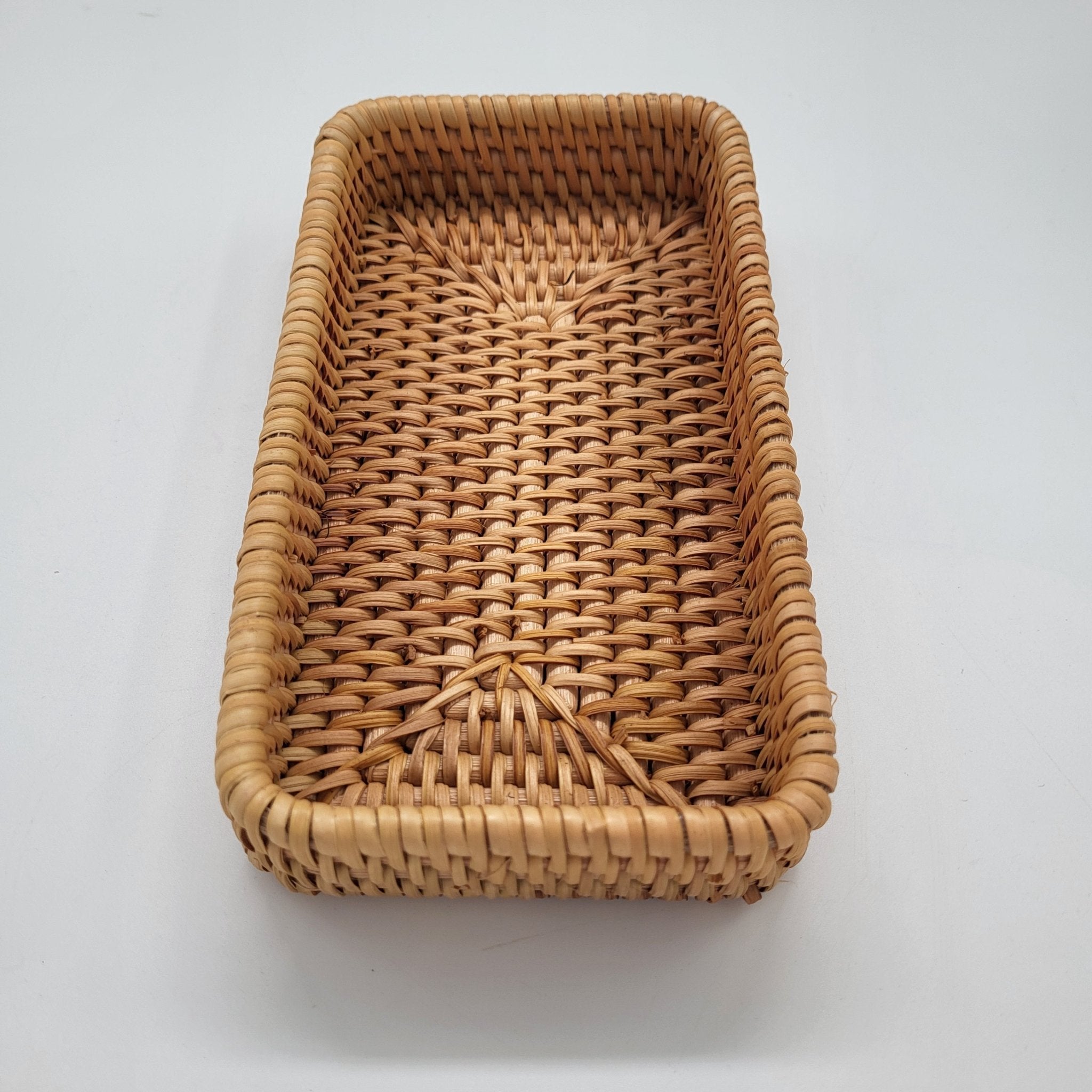 Rectangular rattan basket, small, 20 x 11 x 4 cm, handwoven